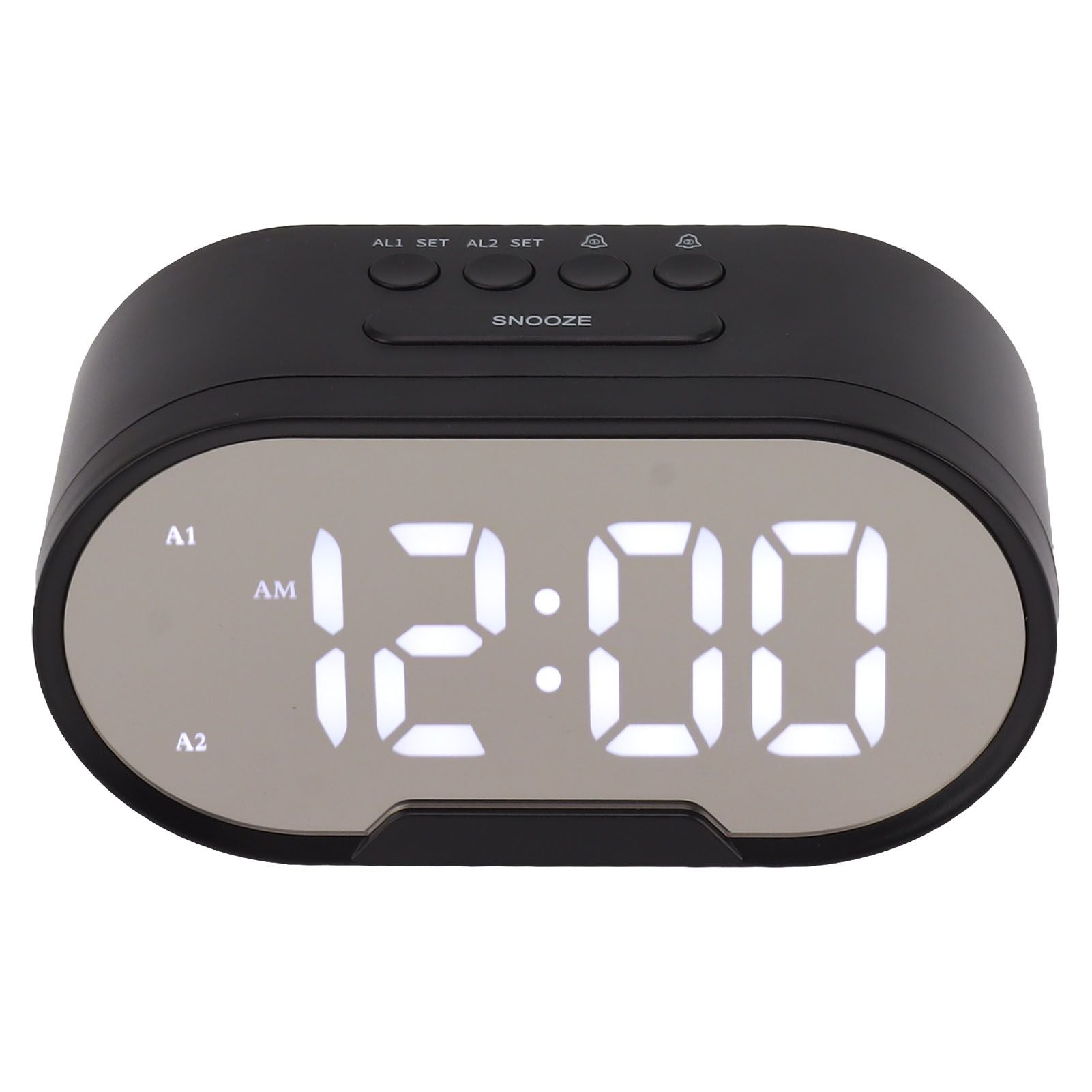 Digital Alarm Clock USB LED Display White Light Mirror Electronic Desktop Clock for Bedroom Living Room Office Black Case