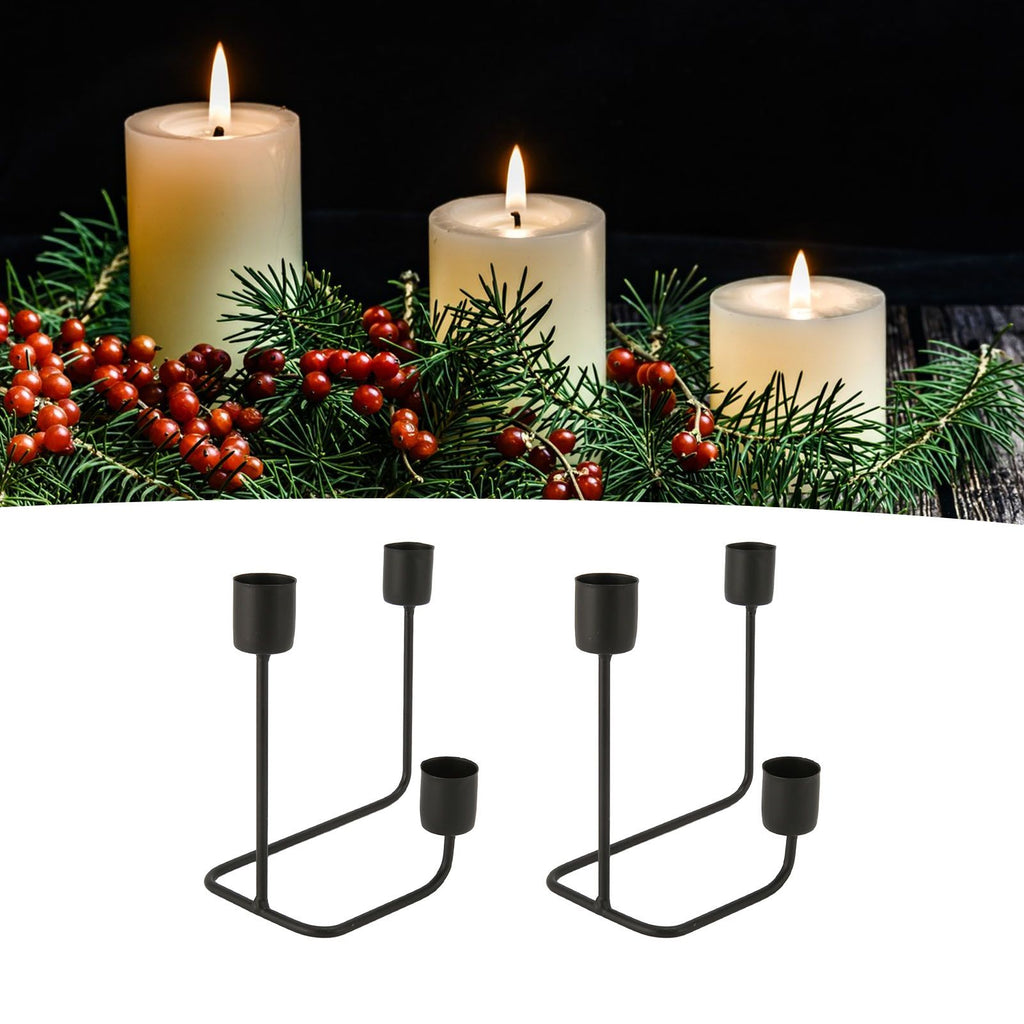 2 Pcs 3 Arm Candle Holder Black Simple Modern Candlestick Holder Decorative Candelabra for Wedding Party