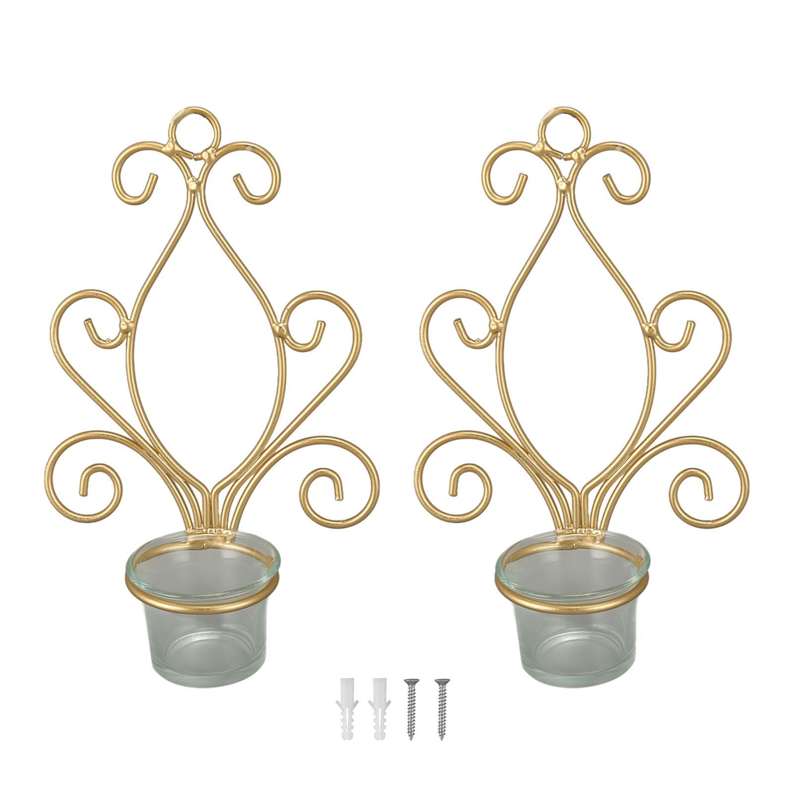 2PCS Wall Hanging Candlesticks Holder Gold Color Durable Metal Candle Holder for Wedding Decoration