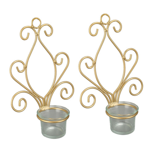2PCS Wall Hanging Candlesticks Holder Gold Color Durable Metal Candle Holder for Wedding Decoration