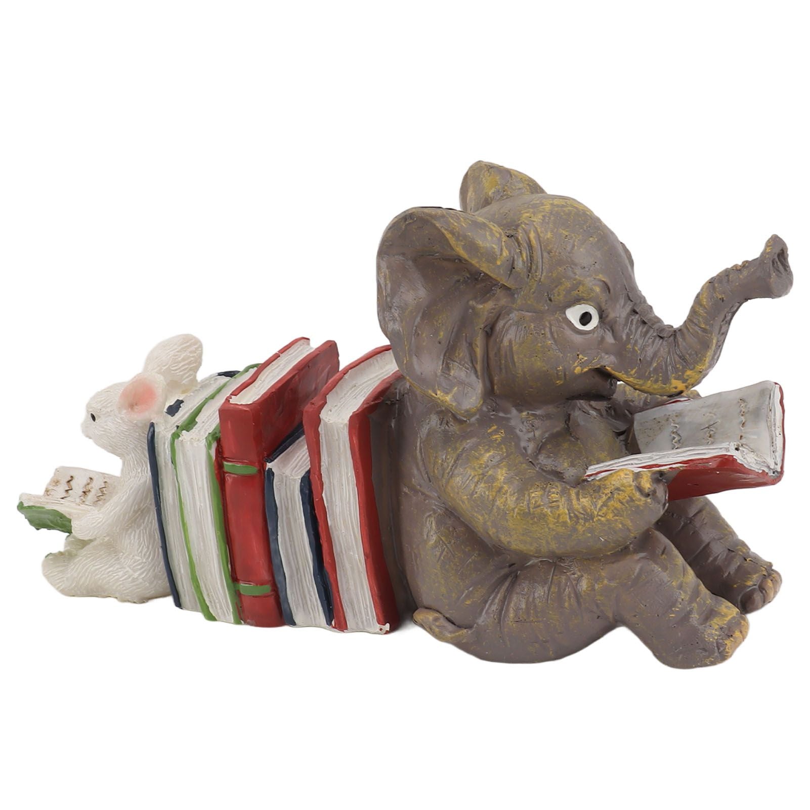 Figurine Statue Ornament Elephant Bunny Reading Resin Long Lasting Garden Sculpture Decor for Desk Outdoor Yard Office