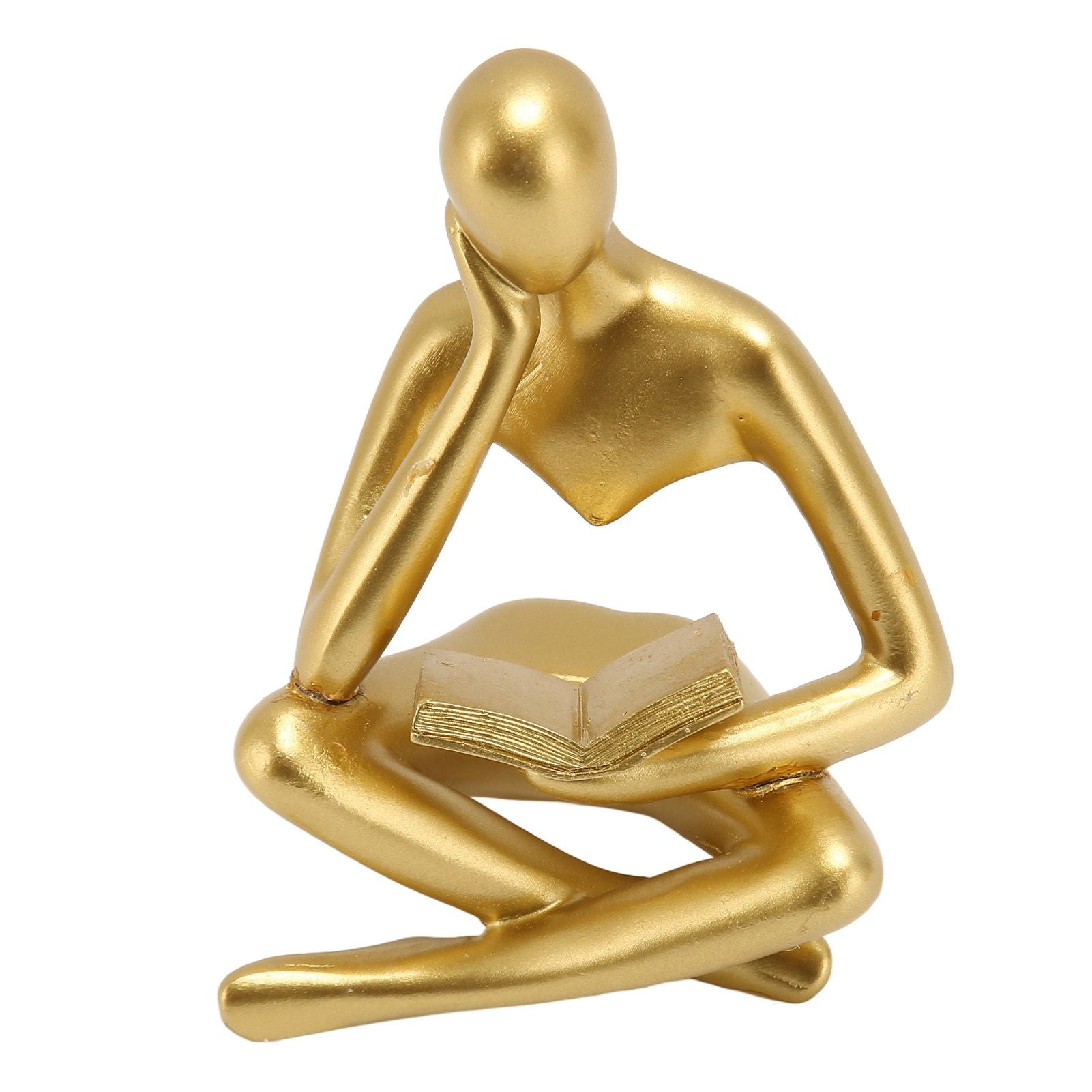 Thinker Reading Statue Resin Sitting Figure Abstract Art Ornament for Living Room Cabinet Decoration Gold