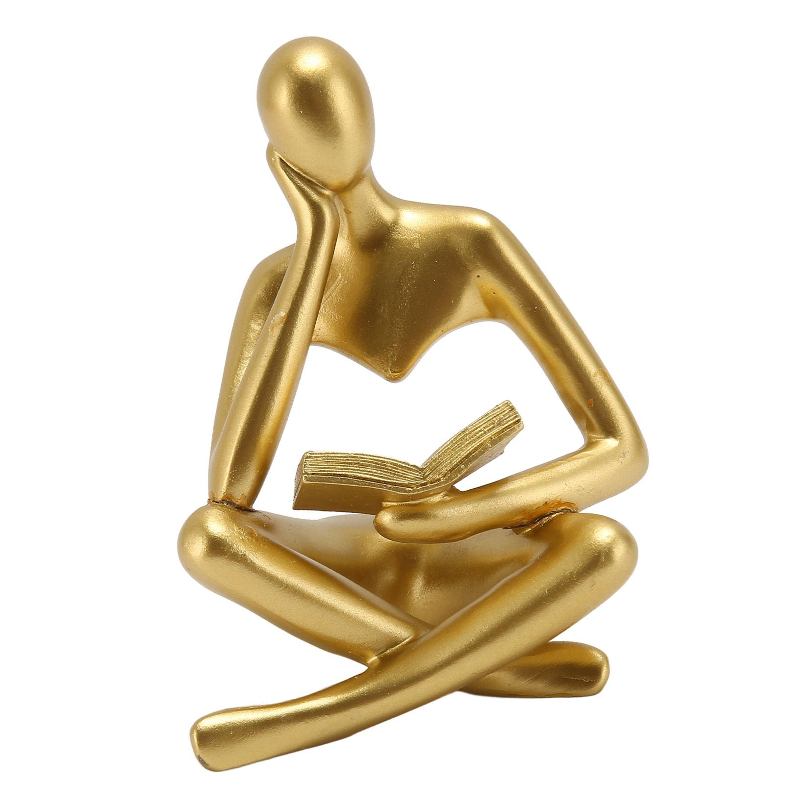 Thinker Reading Statue Resin Sitting Figure Abstract Art Ornament for Living Room Cabinet Decoration Gold