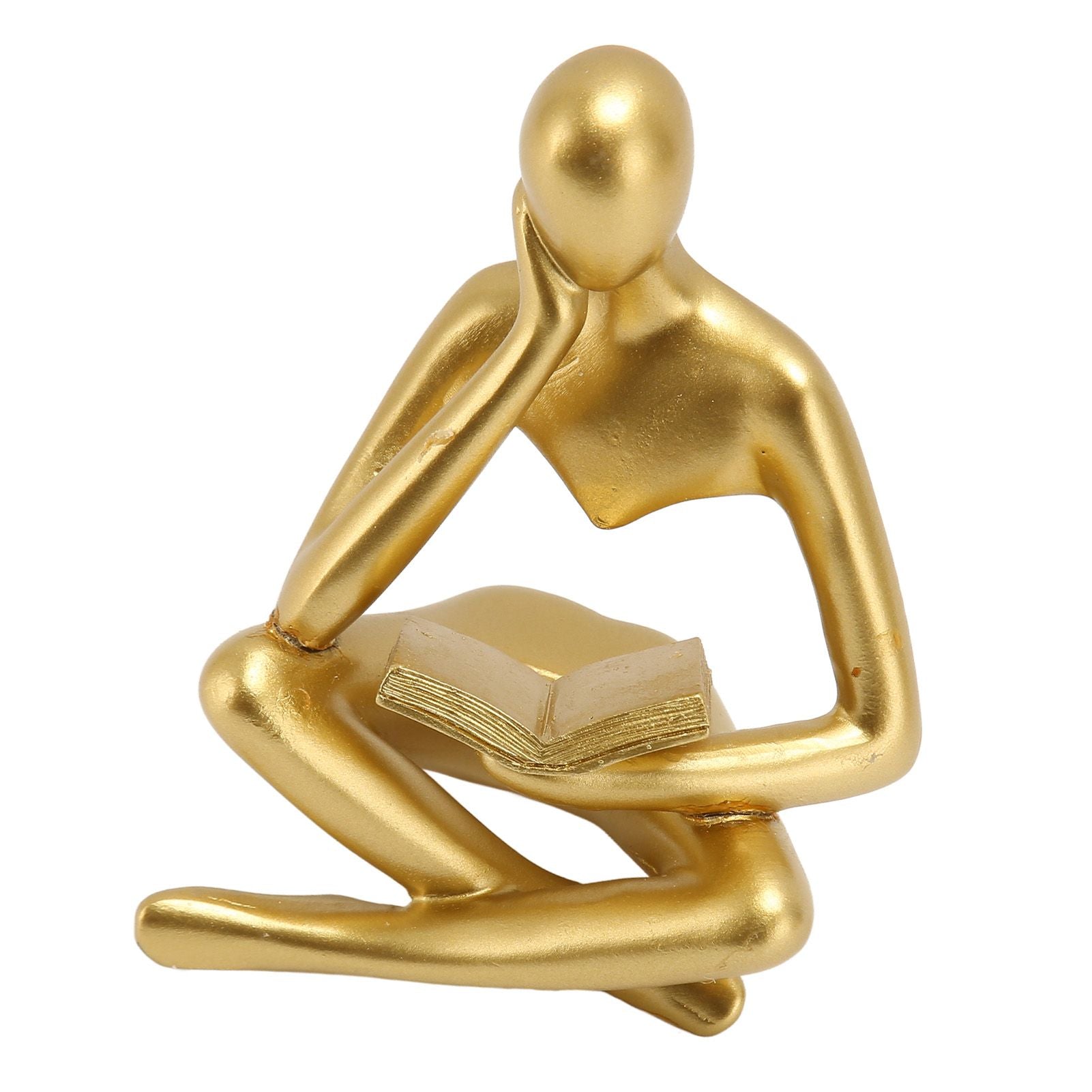 Thinker Reading Statue Resin Sitting Figure Abstract Art Ornament for Living Room Cabinet Decoration Gold