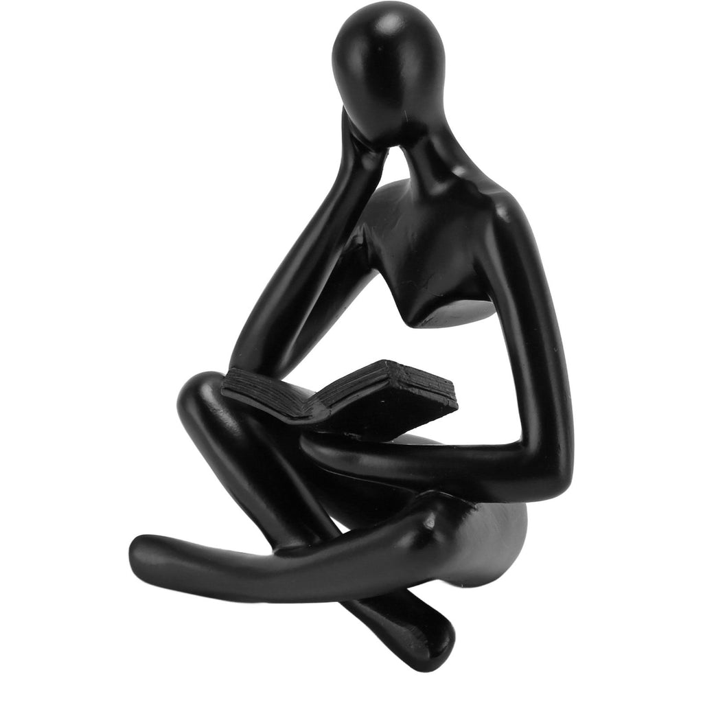 Thinker Reading Statue Resin Sitting Figure Abstract Art Ornament for Living Room Cabinet Decoration Black