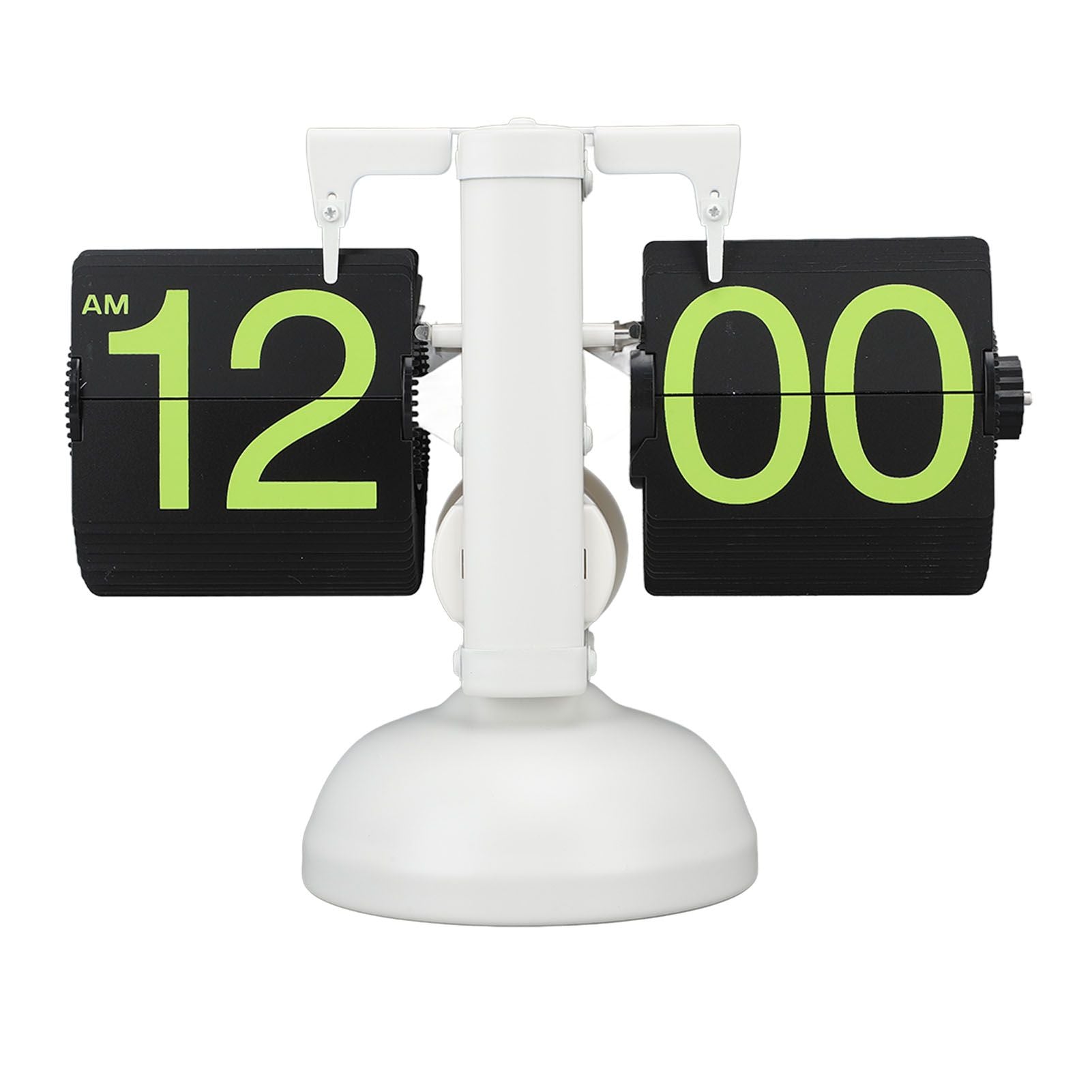 European Style Retro Digital Flip Down Clock 304 Stainless Steel Auto Mechanical Digital Flip Desk Clock for Home Livingroom 12 Hours White Frame Green Number