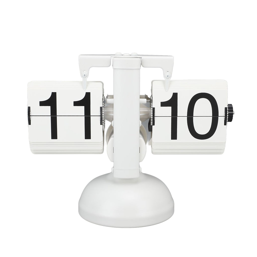 Flip Clock Large Number Battery Powered 304 Stainless Steel Tabletop Retro Flip Clock for Home Office 24 Hours All White