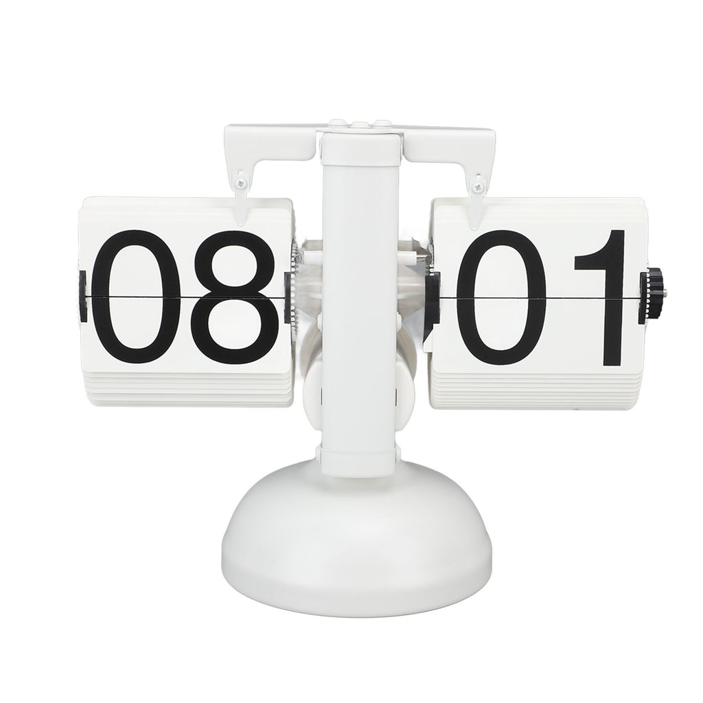 Flip Clock Large Number Battery Powered 304 Stainless Steel Tabletop Retro Flip Clock for Home Office 24 Hours All White