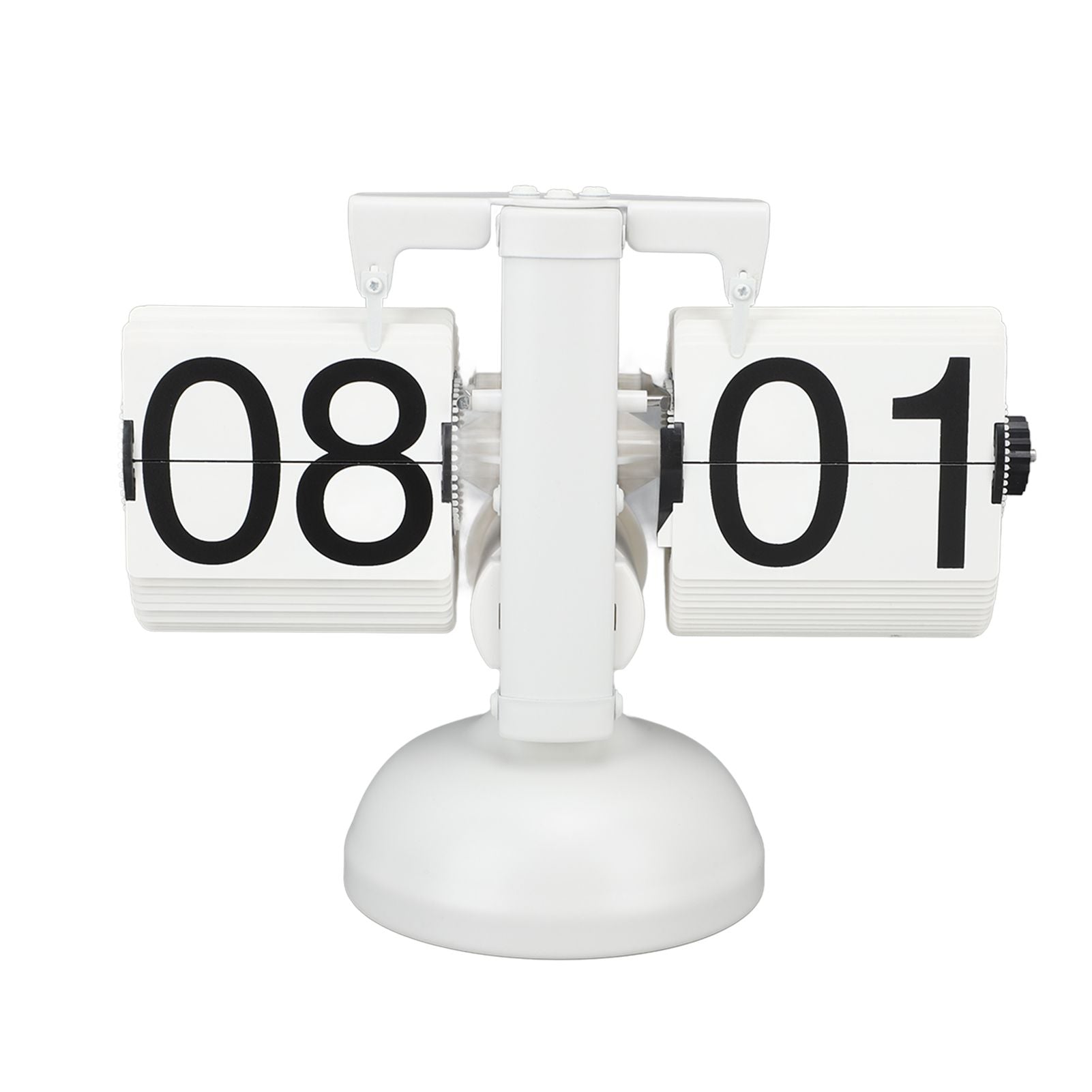 Flip Clock Large Number Battery Powered 304 Stainless Steel Tabletop Retro Flip Clock for Home Office 24 Hours All White