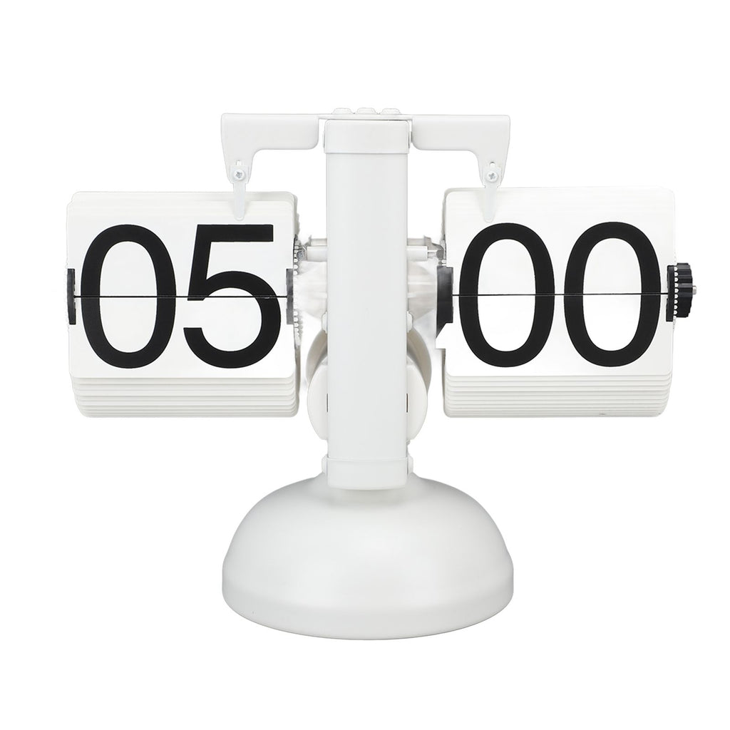 Flip Clock Large Number Battery Powered 304 Stainless Steel Tabletop Retro Flip Clock for Home Office 24 Hours All White