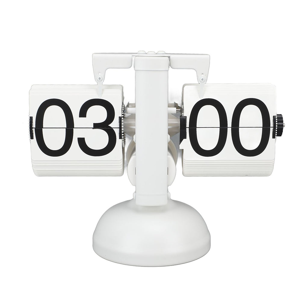 Flip Clock Large Number Battery Powered 304 Stainless Steel Tabletop Retro Flip Clock for Home Office 24 Hours All White