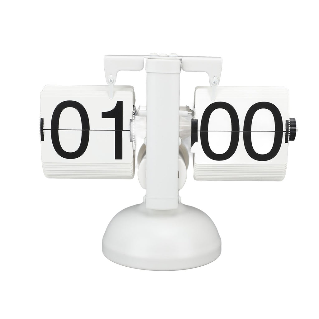 Flip Clock Large Number Battery Powered 304 Stainless Steel Tabletop Retro Flip Clock for Home Office 24 Hours All White