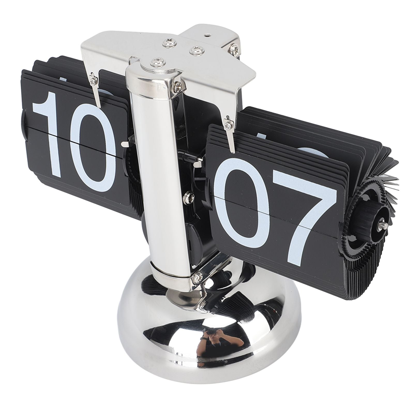 Flip Clock Large Number Battery Powered 304 Stainless Steel Tabletop Retro Flip Clock for Home Office 24 Hours Black Page
