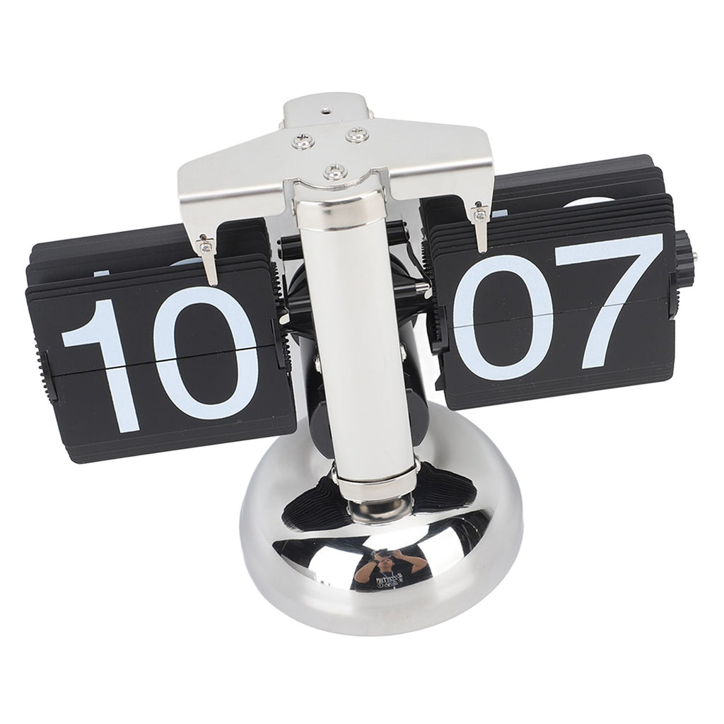 Flip Clock Large Number Battery Powered 304 Stainless Steel Tabletop Retro Flip Clock for Home Office 24 Hours Black Page