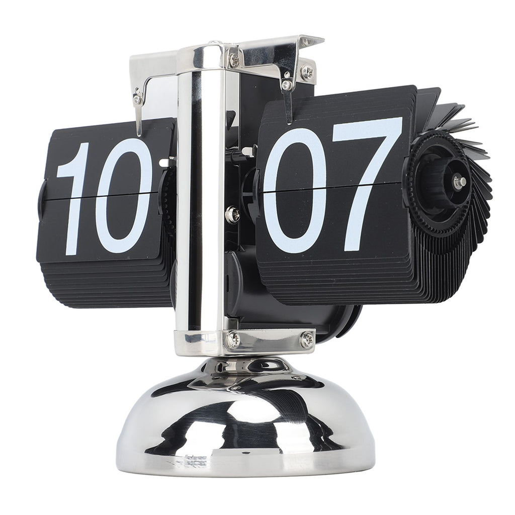 Flip Clock Large Number Battery Powered 304 Stainless Steel Tabletop Retro Flip Clock for Home Office 24 Hours Black Page