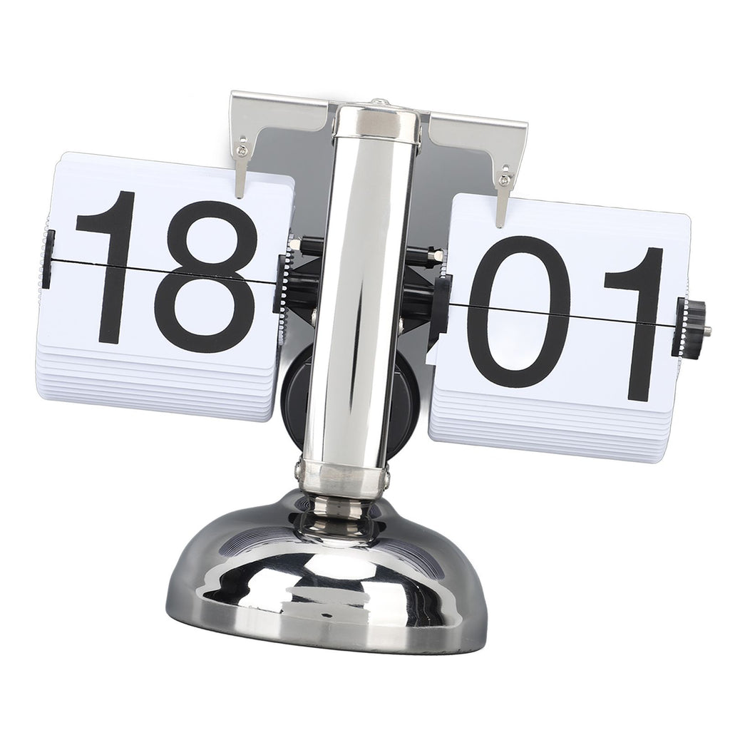 Flip Clock Large Number Battery Powered 304 Stainless Steel Tabletop Retro Flip Clock for Home Office 24 Hours White Page