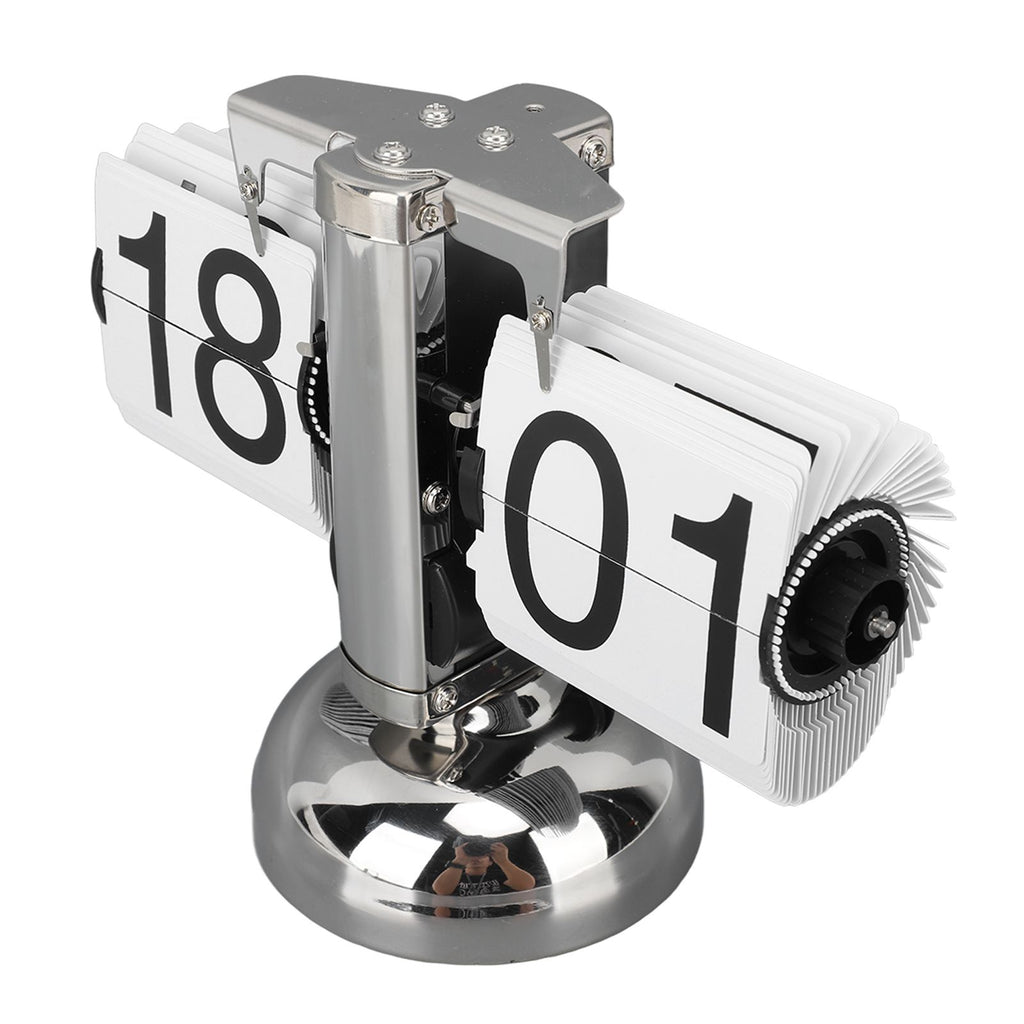Flip Clock Large Number Battery Powered 304 Stainless Steel Tabletop Retro Flip Clock for Home Office 24 Hours White Page