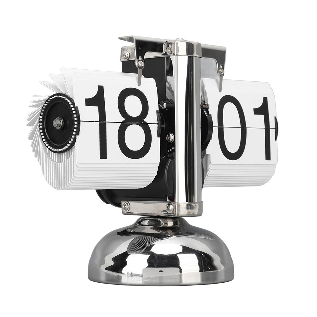 Flip Clock Large Number Battery Powered 304 Stainless Steel Tabletop Retro Flip Clock for Home Office 24 Hours White Page