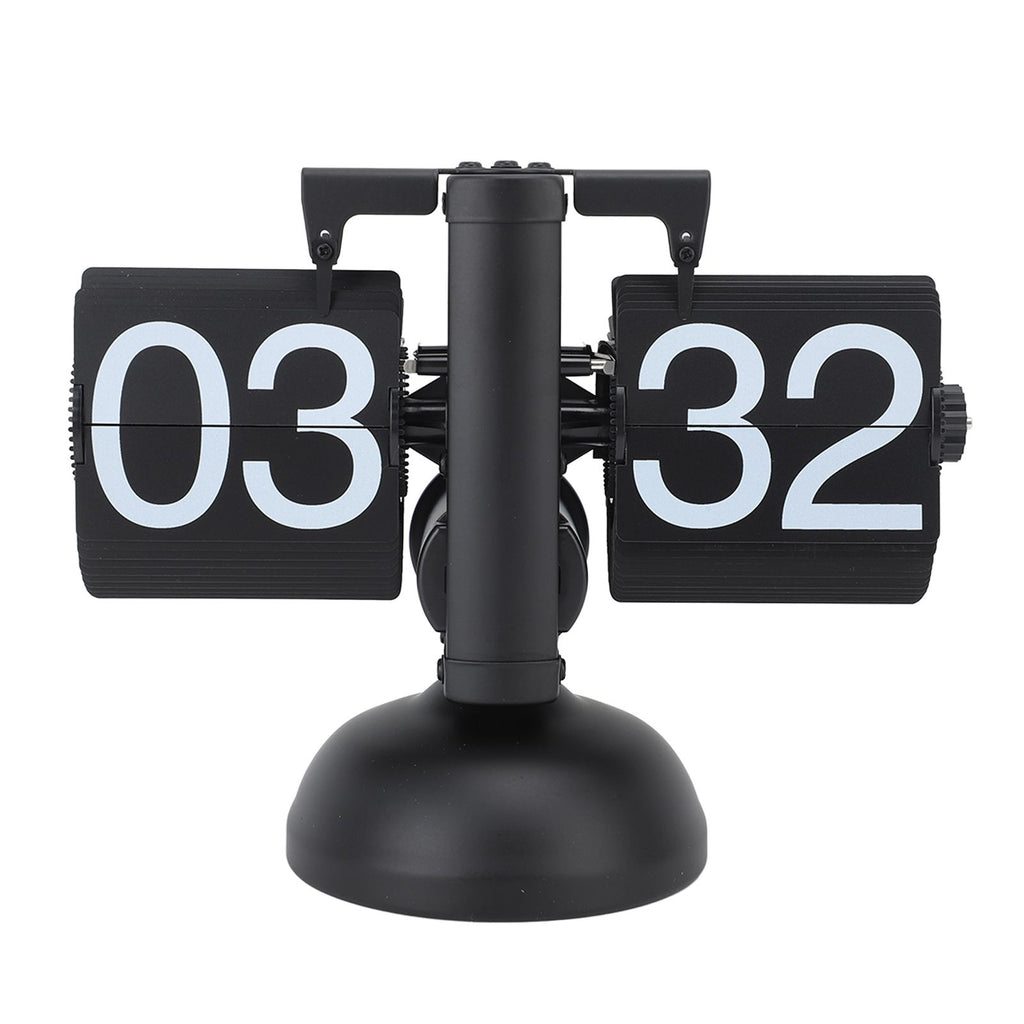 Flip Clock Large Number Battery Powered 304 Stainless Steel Tabletop Retro Flip Clock for Home Office 24 Hours All Black