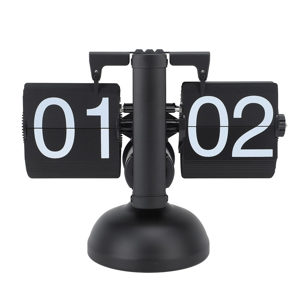 Flip Clock Large Number Battery Powered 304 Stainless Steel Tabletop Retro Flip Clock for Home Office 24 Hours All Black