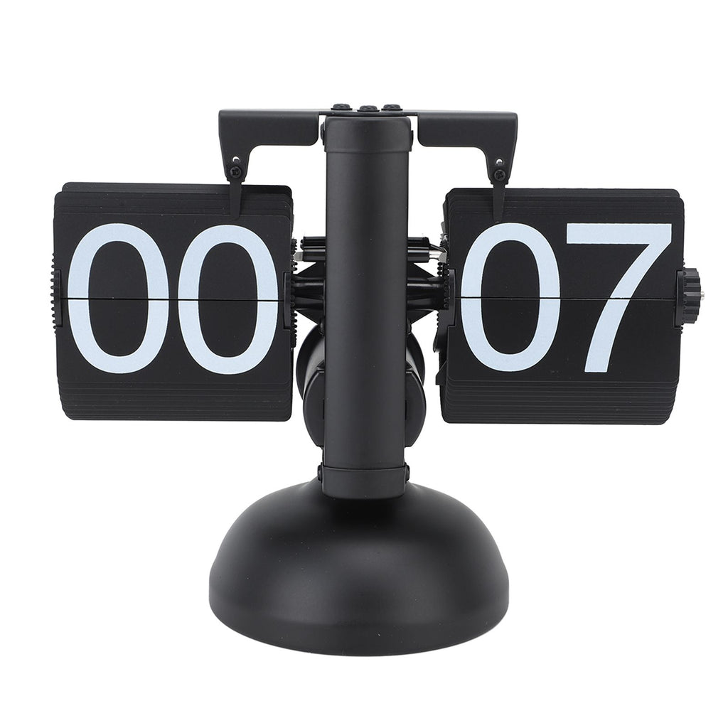 Flip Clock Large Number Battery Powered 304 Stainless Steel Tabletop Retro Flip Clock for Home Office 24 Hours All Black