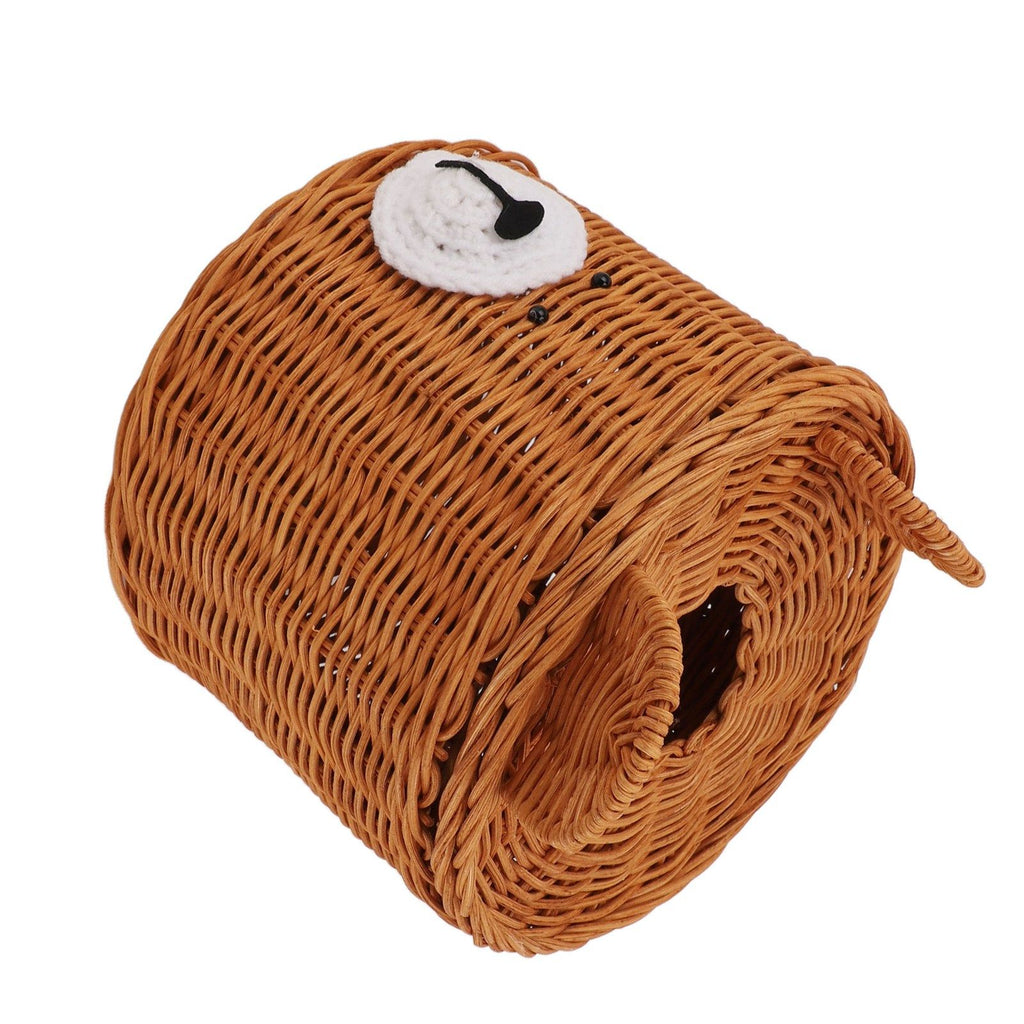 Tissue Box Cover Rattan Cute Bear Brown with Lid Easy Access Round Easy Maintenance Versatile Holder Dispenser for Photo Props