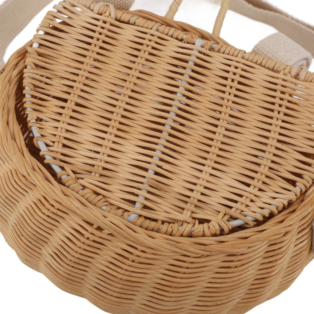 Kids Bike Basket Simple Lid Design Adjustable Strap Light Sturdy Kids Rattan Basket for Cycling School Travel