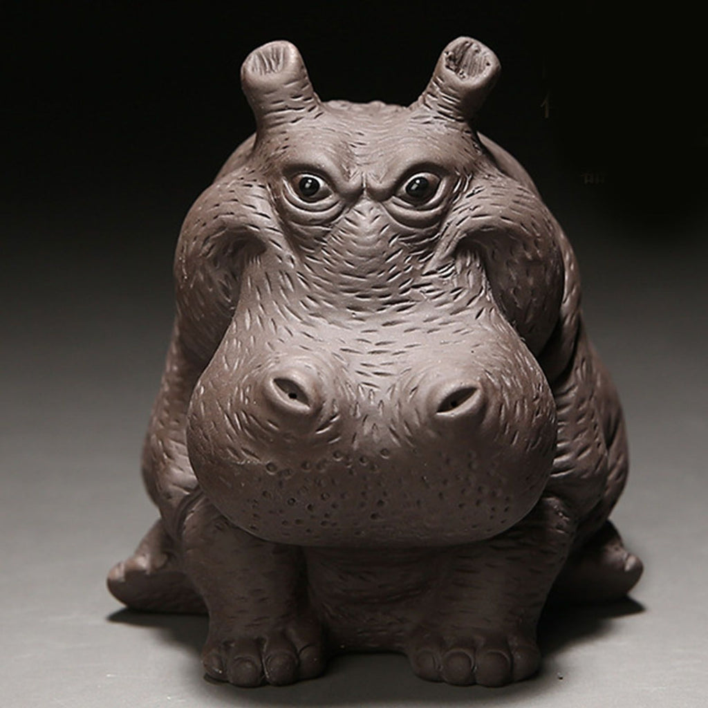 Hippo Figurine Purple Clay Ceramic Tea Pet Sculpture Hippo Statue Desktop Ornament for Tea Set Accessories Home Tea Tray Decor