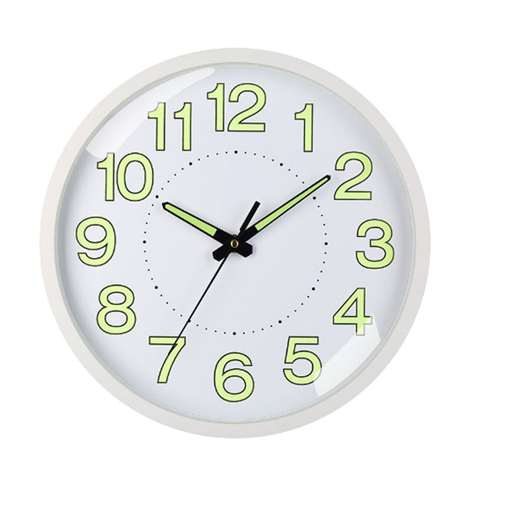 Silent Quartz Clock Plastic Wall Mounted Luminous Quiet for Living Room Bedroom 12in 30cm White Frame
