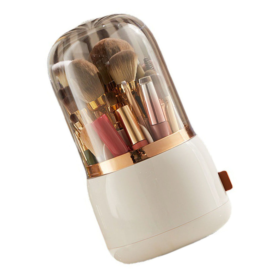 Makeup Brush Holder Multifunctional Brush Organizer Home Rotating Dustproof Cosmetic Make Up Brushes Container White