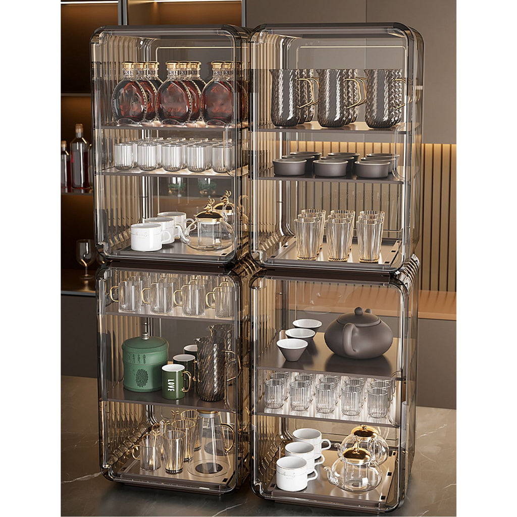 Acrylic Water Bottle Organizer Sturdy Dustproof Easy To Clean Water Bottle Storage Holder for Cabinet Desktop Large 3 Layer Brown