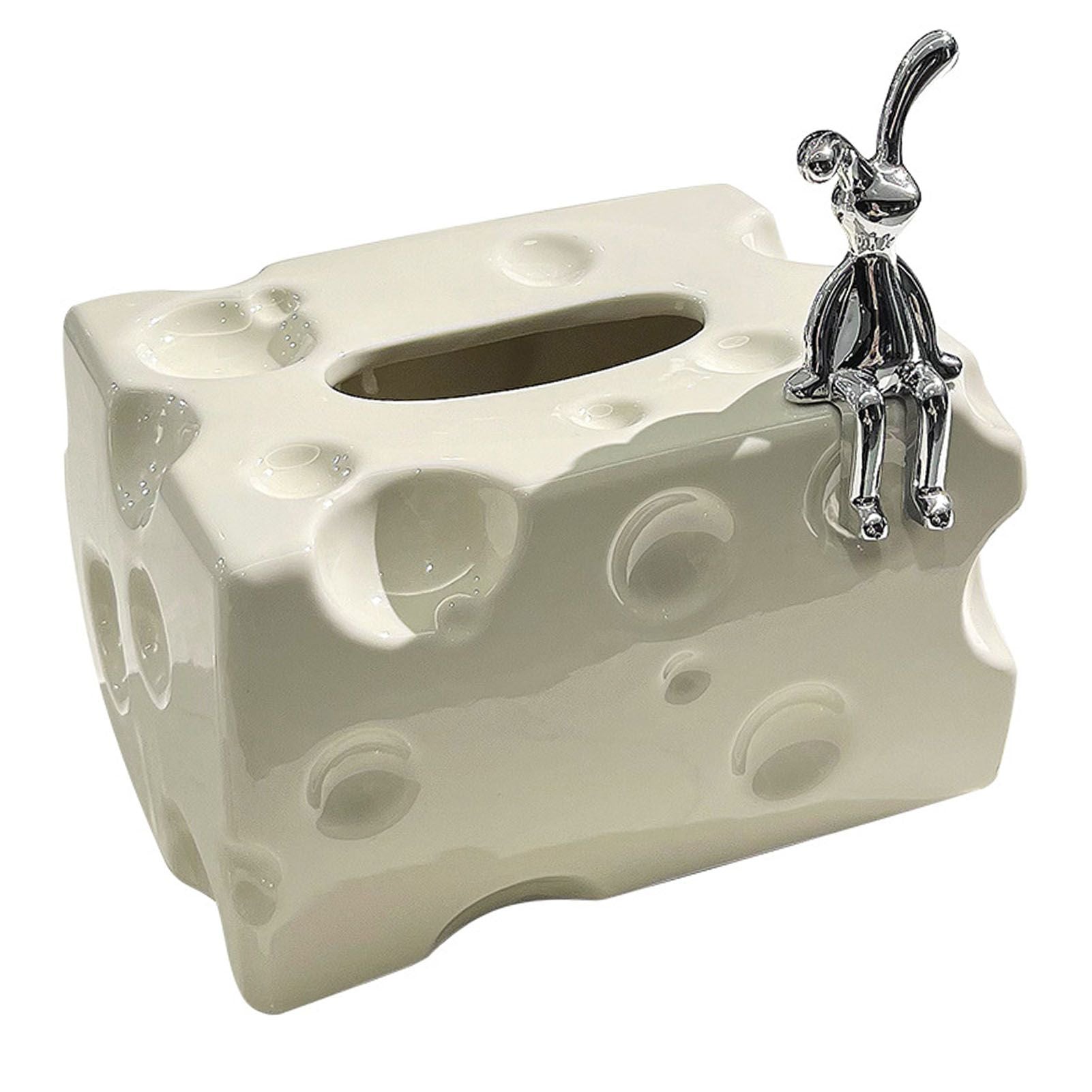 Tissue Box Cover Ceramic Rectangular Stylish Elegant Decorative Napkin Box Holder for Desktop Coffee Table Milky White