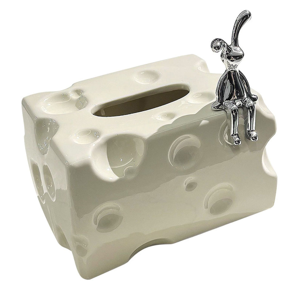 Tissue Box Cover Ceramic Rectangular Stylish Elegant Decorative Napkin Box Holder for Desktop Coffee Table Milky White