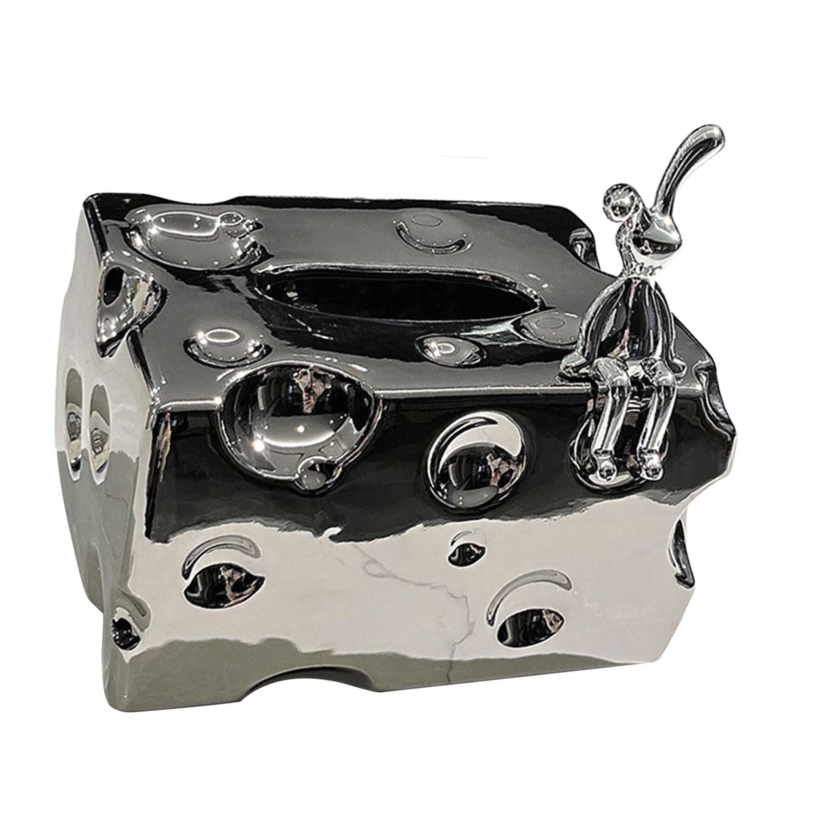 Tissue Box Cover Ceramic Rectangular Stylish Elegant Decorative Napkin Box Holder for Desktop Coffee Table Silver