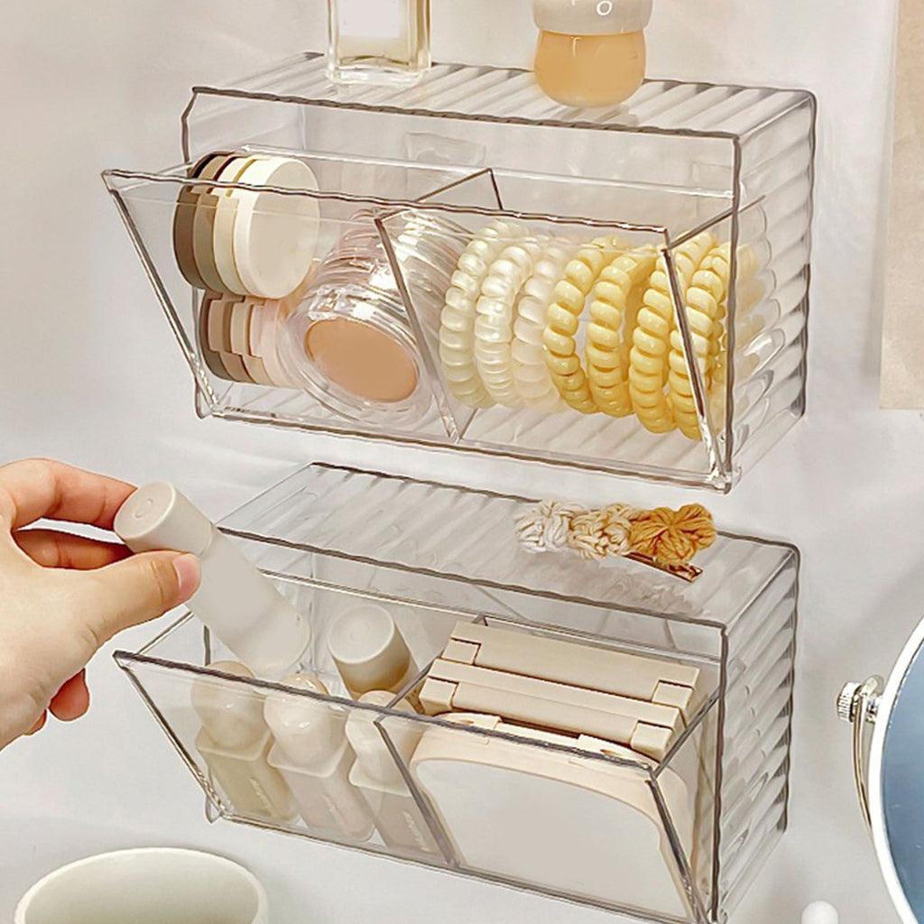 Cosmetics Wall Mounted Storage Box Non Punching Plastic 2 Compartment Holder Bathroom Supplies