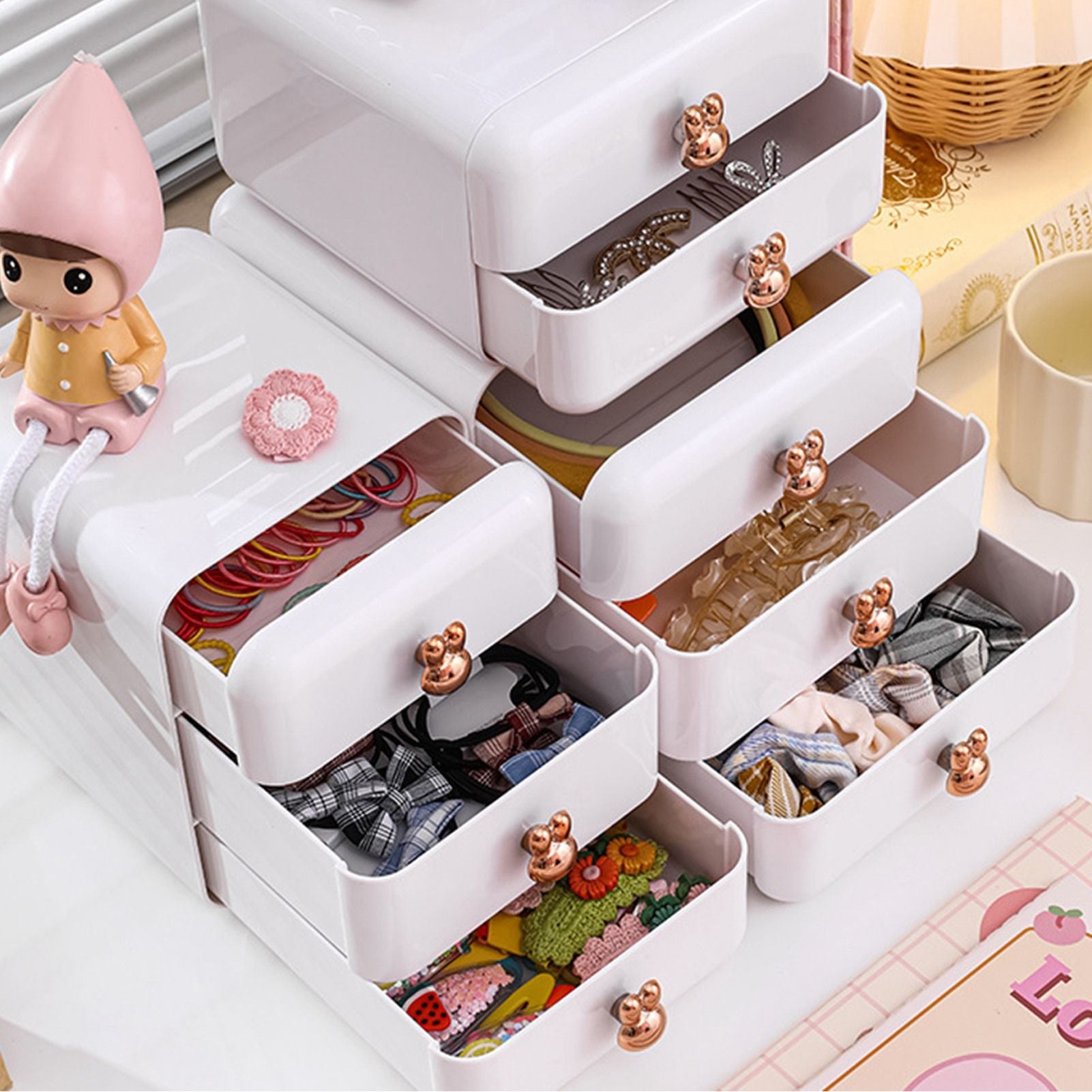Desktop Drawer Jewelry Hair Accessories Sundries Storage Box Tabletop Organizer for Bedroom Dormitory Office