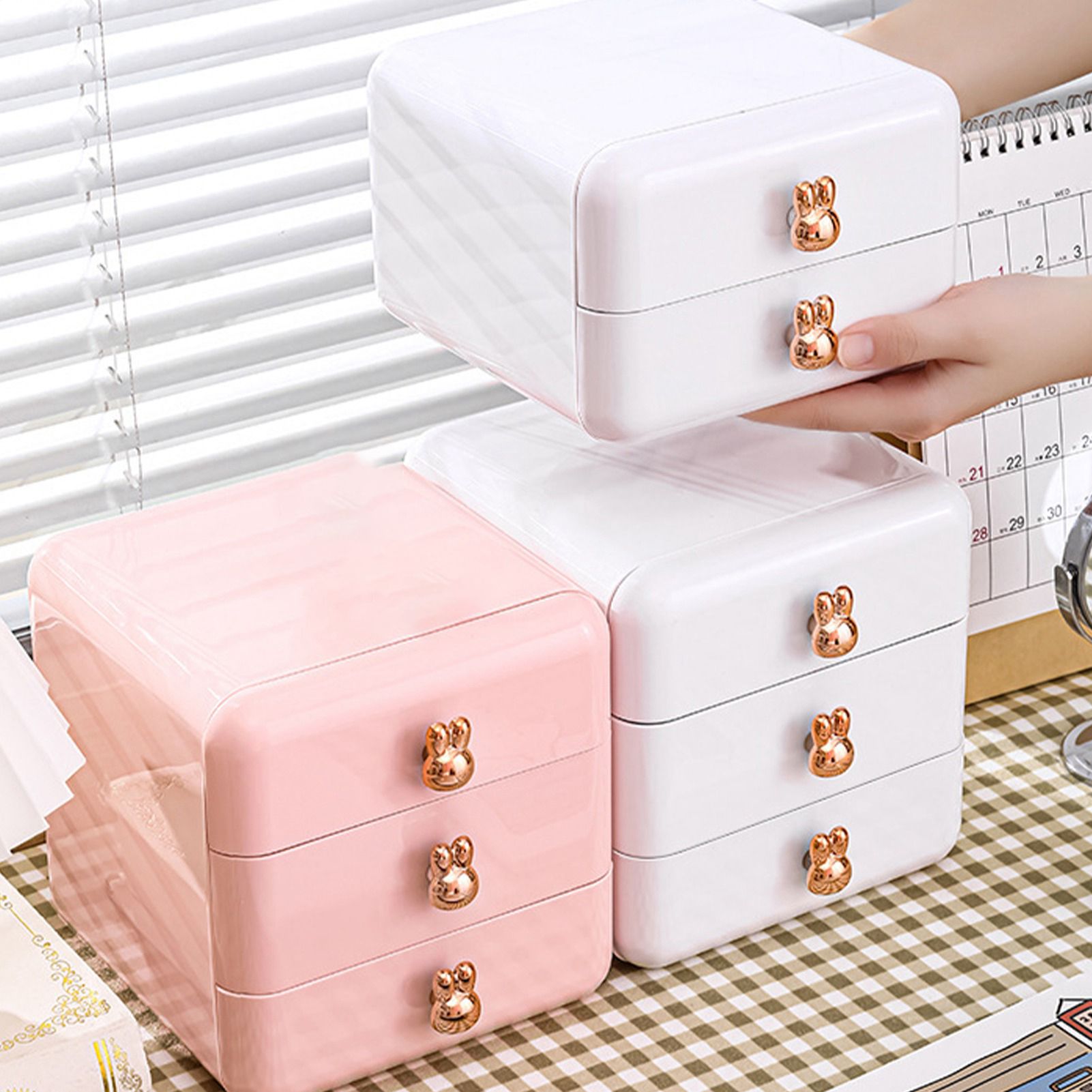 Desktop Drawer Jewelry Hair Accessories Sundries Storage Box Tabletop Organizer for Bedroom Dormitory Office