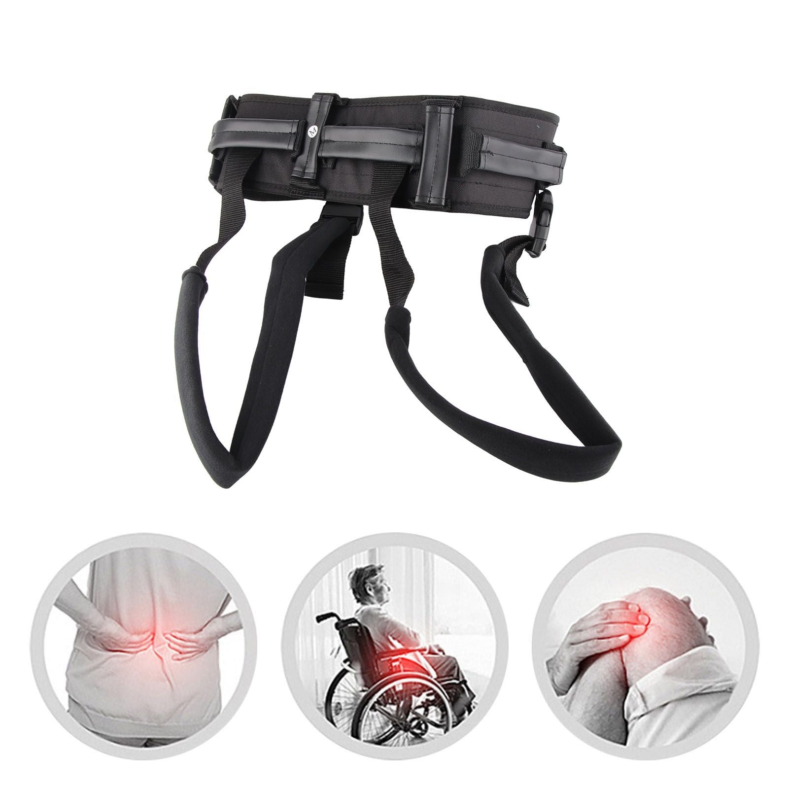 Transfer and Walking Gait Belt with Handles Adjustable Elderly Standing Assist Lift Belt for Seniors Caregiver Nurse Black