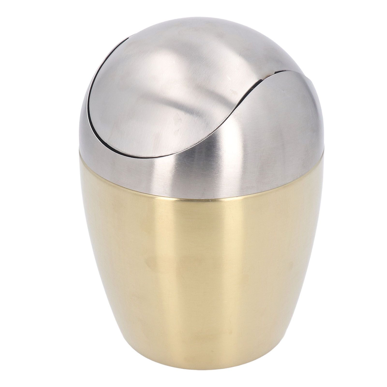 Desktop Small Trash Can Multipurpose 304 Stainless Steel Mini Trash Can with Lid for Tabletop Countertop Use Golden