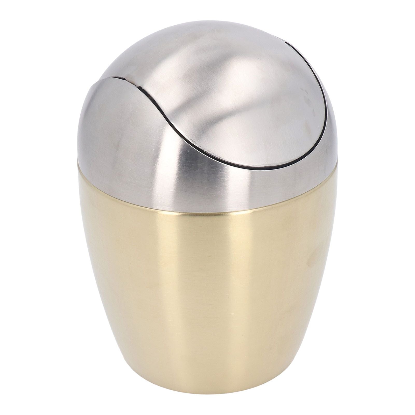 Desktop Small Trash Can Multipurpose 304 Stainless Steel Mini Trash Can with Lid for Tabletop Countertop Use Golden