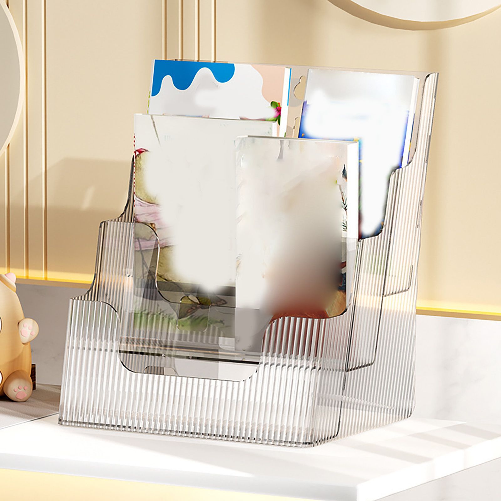 Multifunctional Book Organizer Desk File Organizer Multiple Layers File Folder Holder for Office Study Dormitory Transparent