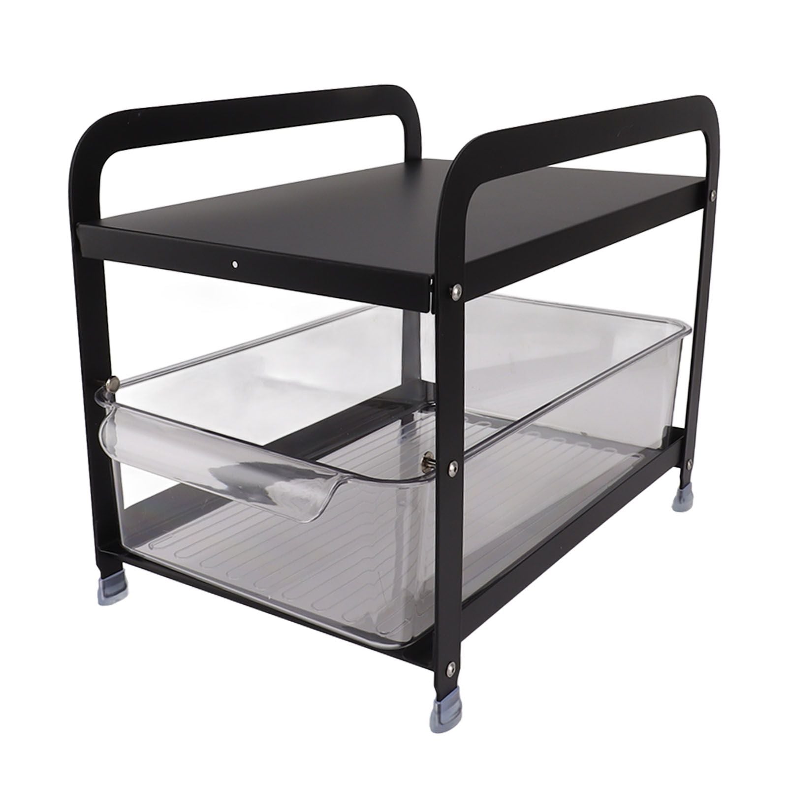 Cup Storage Organizer Shelf 2 Tier Pull Out Countertop Organizer Multifunctional Desktop Storage Rack for Home Office Black