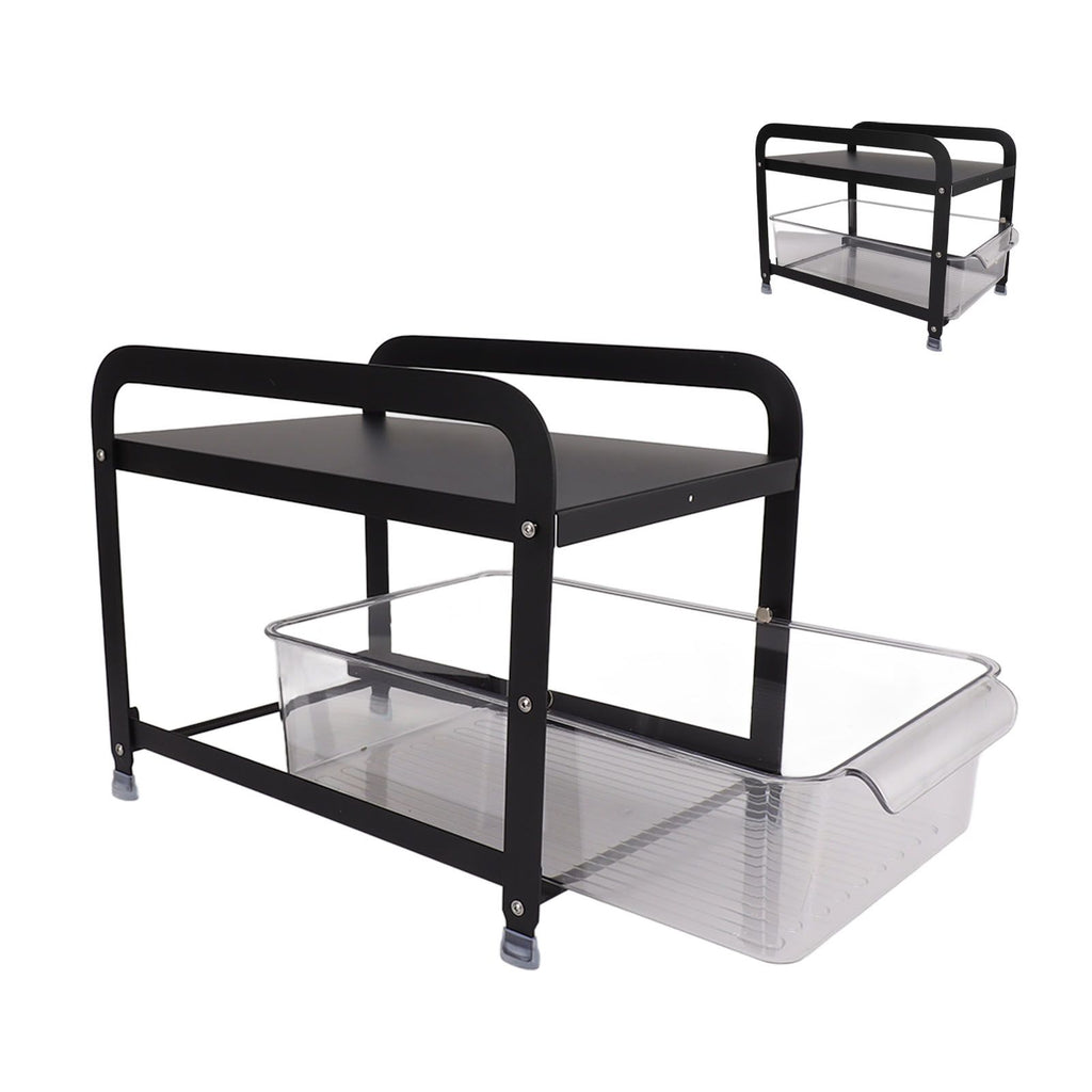 Cup Storage Organizer Shelf 2 Tier Pull Out Countertop Organizer Multifunctional Desktop Storage Rack for Home Office Black