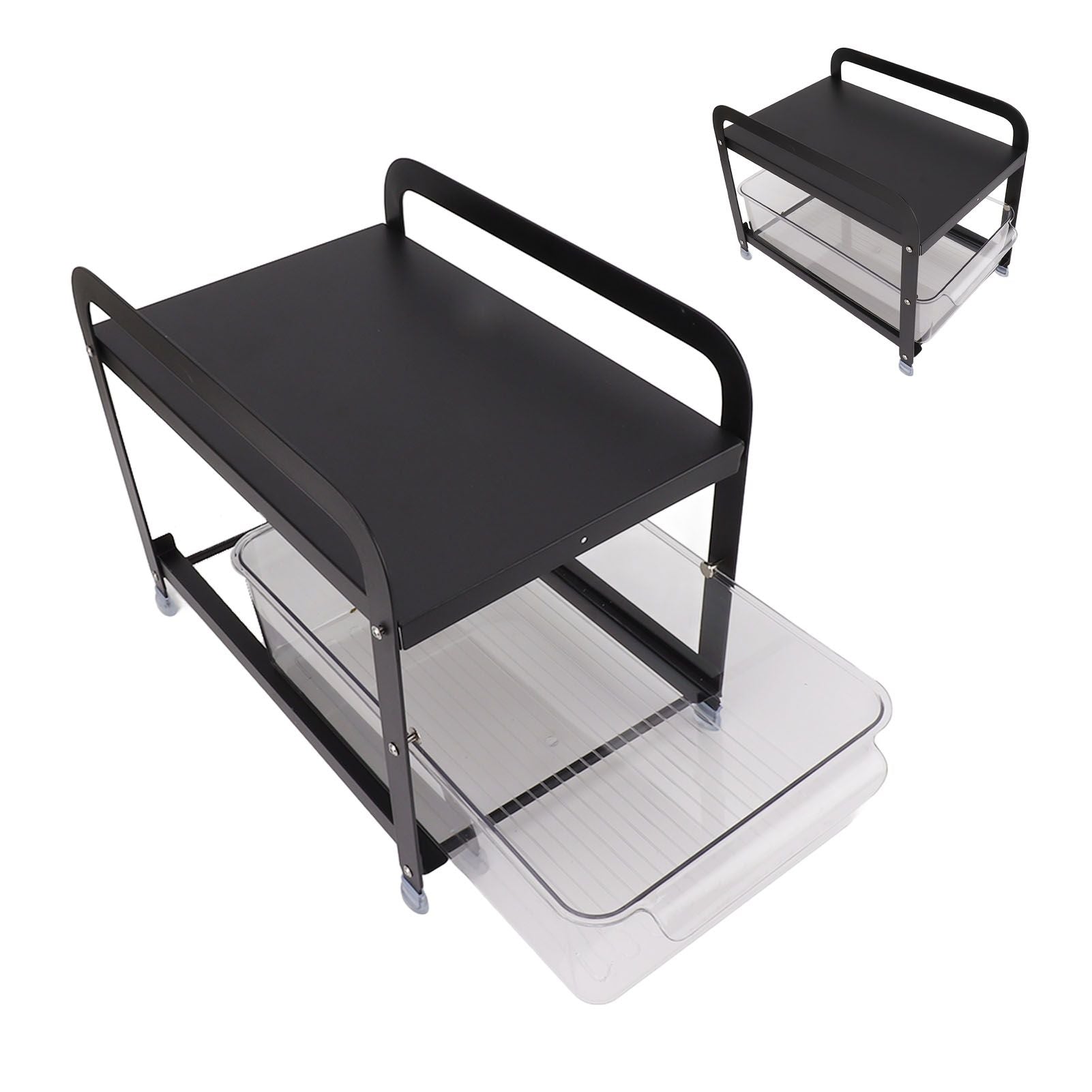 Cup Storage Organizer Shelf 2 Tier Pull Out Countertop Organizer Multifunctional Desktop Storage Rack for Home Office Black