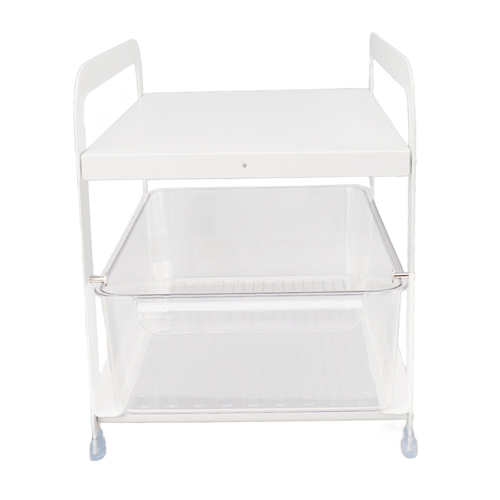 Cup Storage Organizer Shelf 2 Tier Pull Out Countertop Organizer Multifunctional Desktop Storage Rack for Home Office White