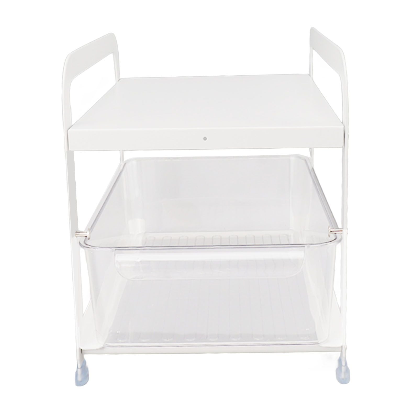 Cup Storage Organizer Shelf 2 Tier Pull Out Countertop Organizer Multifunctional Desktop Storage Rack for Home Office White