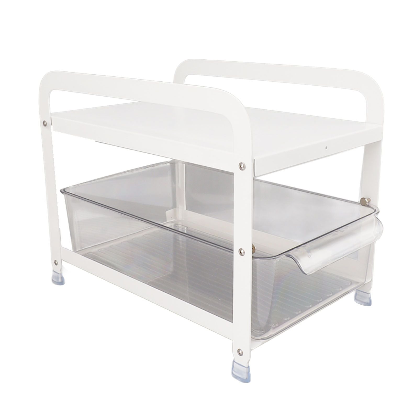 Cup Storage Organizer Shelf 2 Tier Pull Out Countertop Organizer Multifunctional Desktop Storage Rack for Home Office White