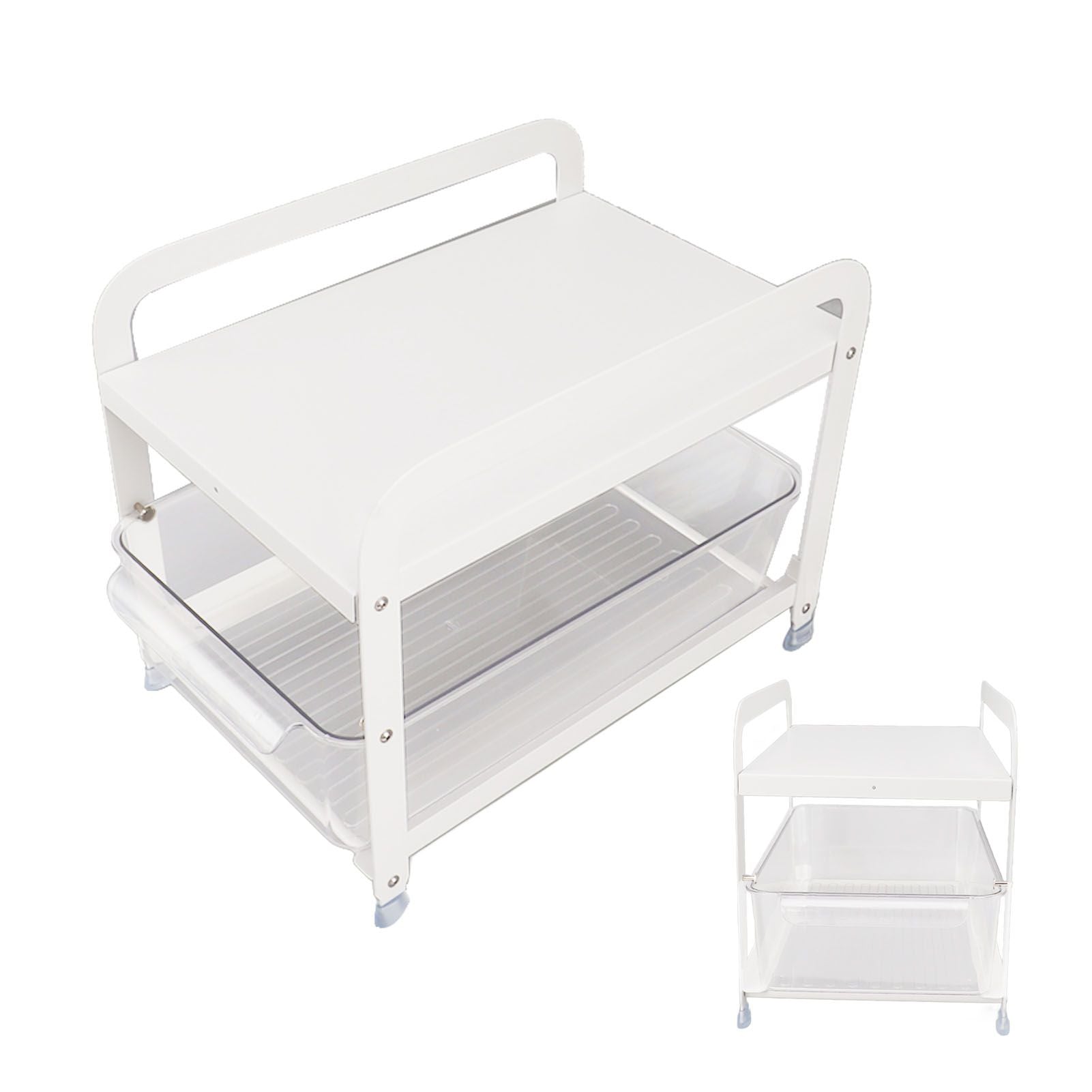 Cup Storage Organizer Shelf 2 Tier Pull Out Countertop Organizer Multifunctional Desktop Storage Rack for Home Office White