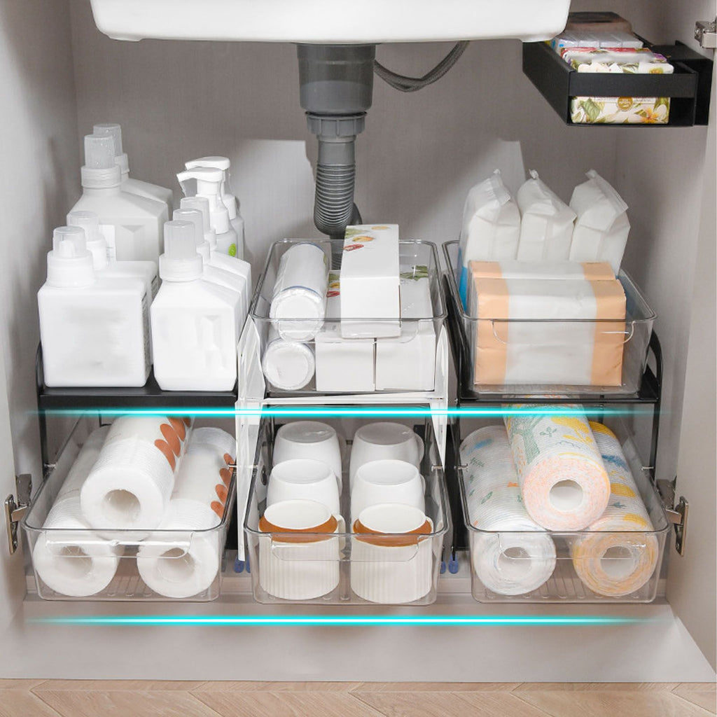 Cup Storage Organizer Shelf 2 Tier Pull Out Countertop Organizer Multifunctional Desktop Storage Rack for Home Office White