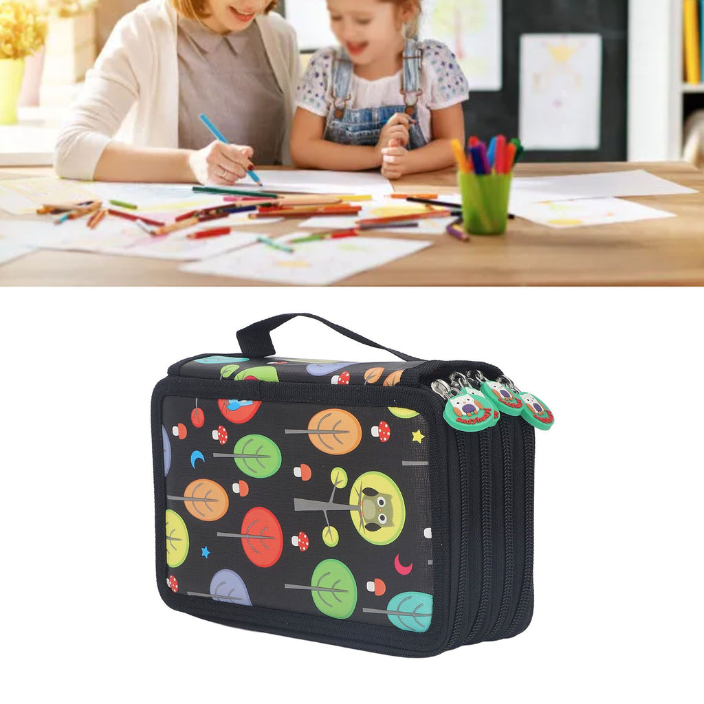Colored Pencil Case Pencil Holder with Zipper Closure Large Capacity Pencil Case Foldable Colored Pencil Bag Cartoon Black 4 Layers 72 Holes